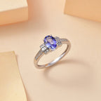 9K White Gold AA Tanzanite,White Diamond Main Stone With Side Stone Ring