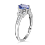 9K White Gold AA Tanzanite,White Diamond Main Stone With Side Stone Ring