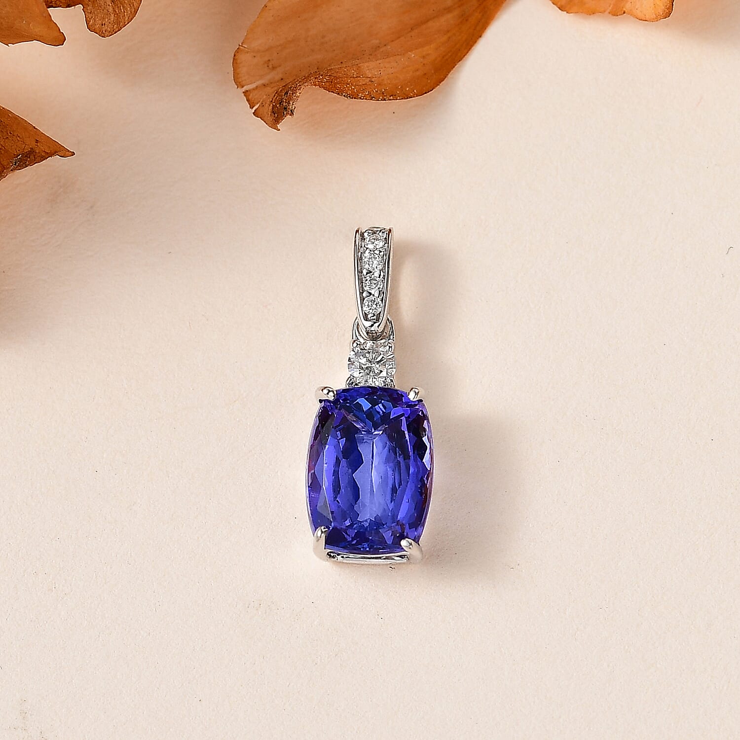 9K White Gold Tanzanite &amp; White Diamond Pendant 3.37 Ct 7660871 2