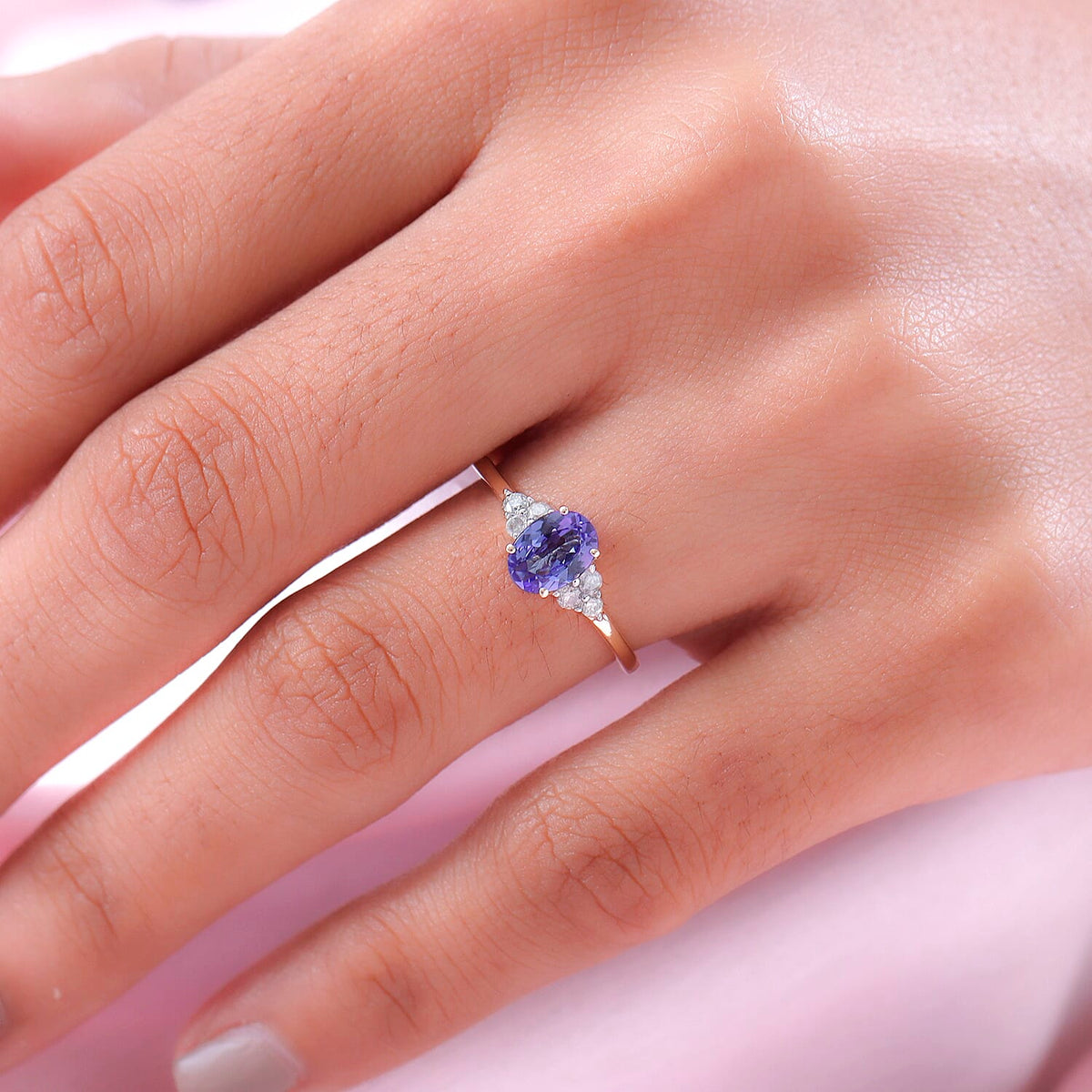9K White Gold AA Tanzanite and Diamond I3 GH Classic Trilogy Solitaire Ring 7017209 3
