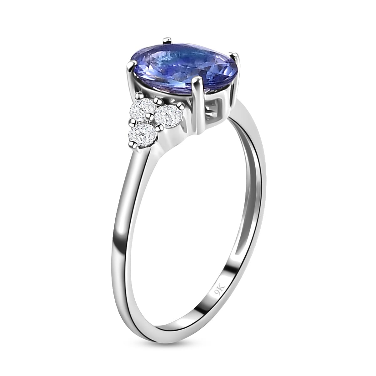 9K White Gold AA Tanzanite and Diamond I3 GH Classic Trilogy Solitaire Ring 7017209 4