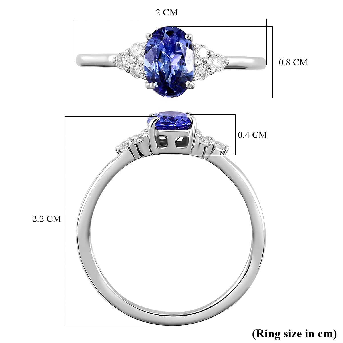 9K White Gold AA Tanzanite and Diamond I3 GH Classic Trilogy Solitaire Ring 7017209 6