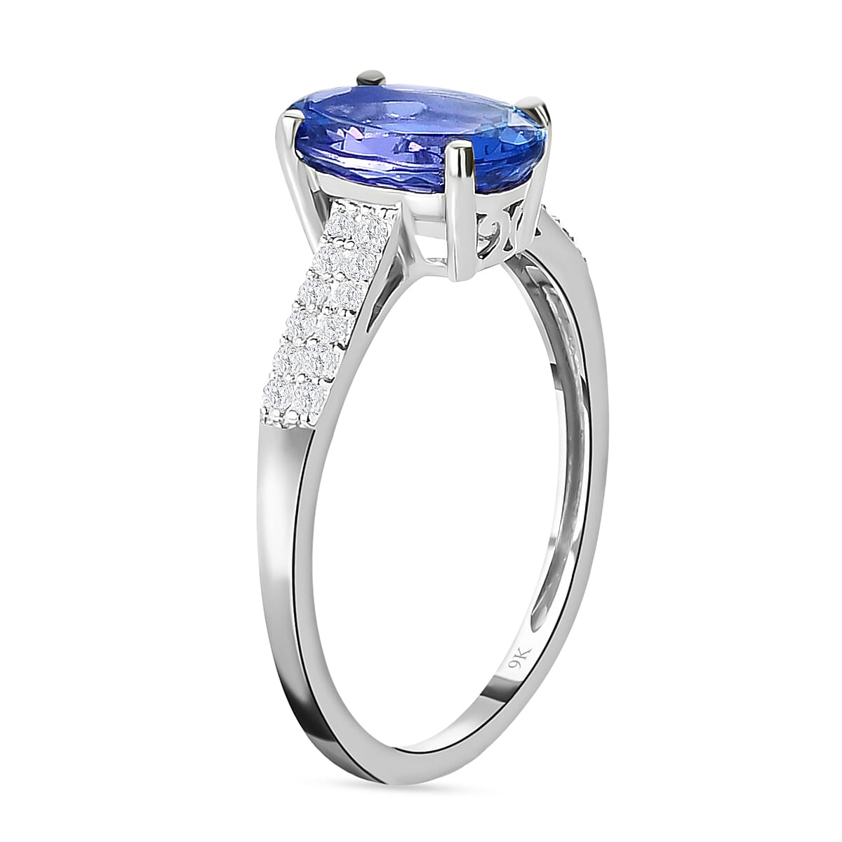 9K White Gold AA Tanzanite and Moissanite Classic Solitaire Ring 1.74 Ct 8942033 4