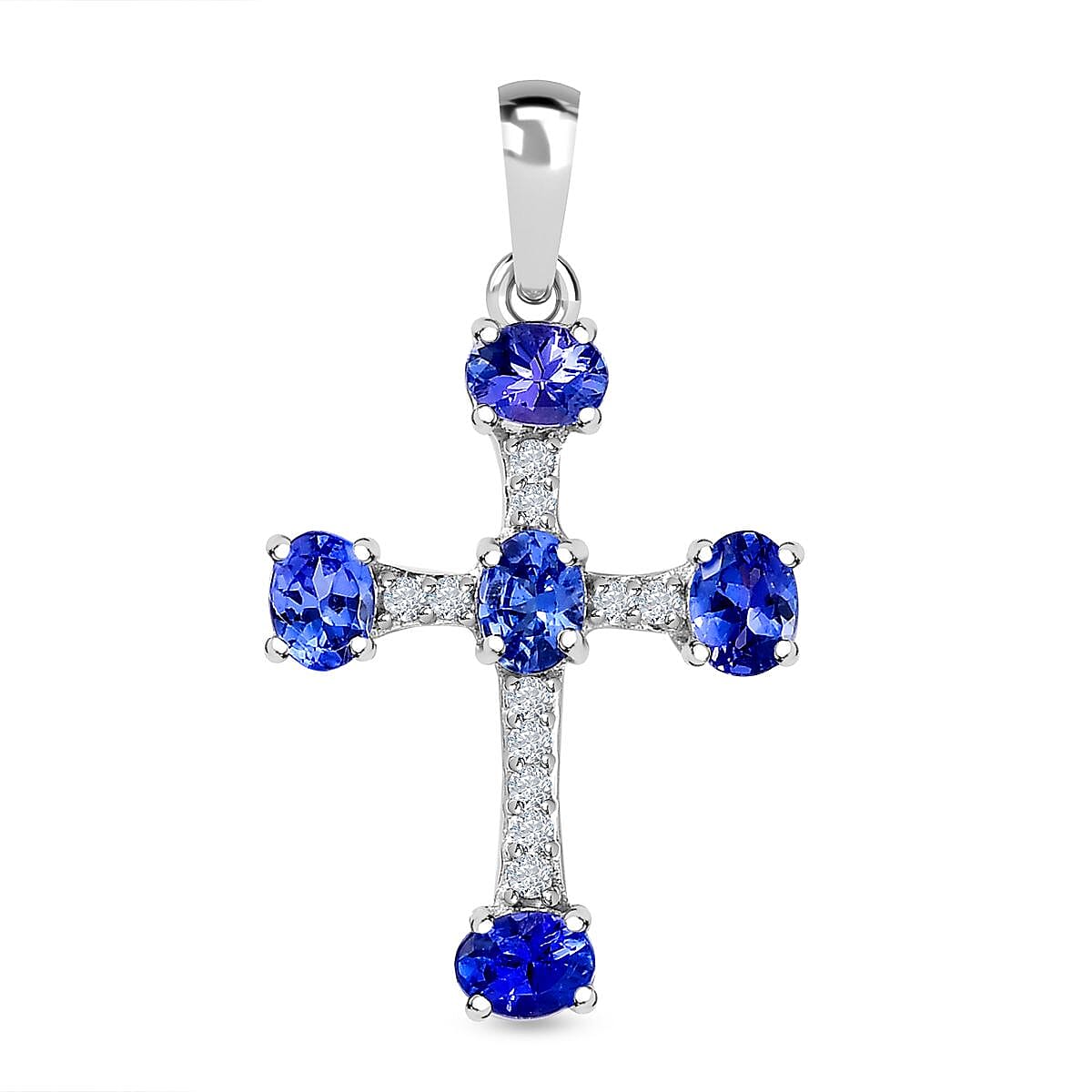 9K White Gold AA Tanzanite and Moissanite Cross Pendant 1.01 Ct 7152915 0
