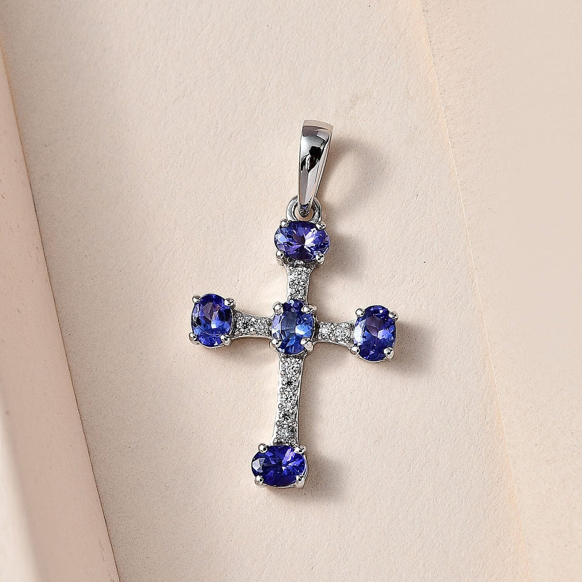 9K White Gold AA Tanzanite and Moissanite Cross Pendant 1.01 Ct 7152915 3
