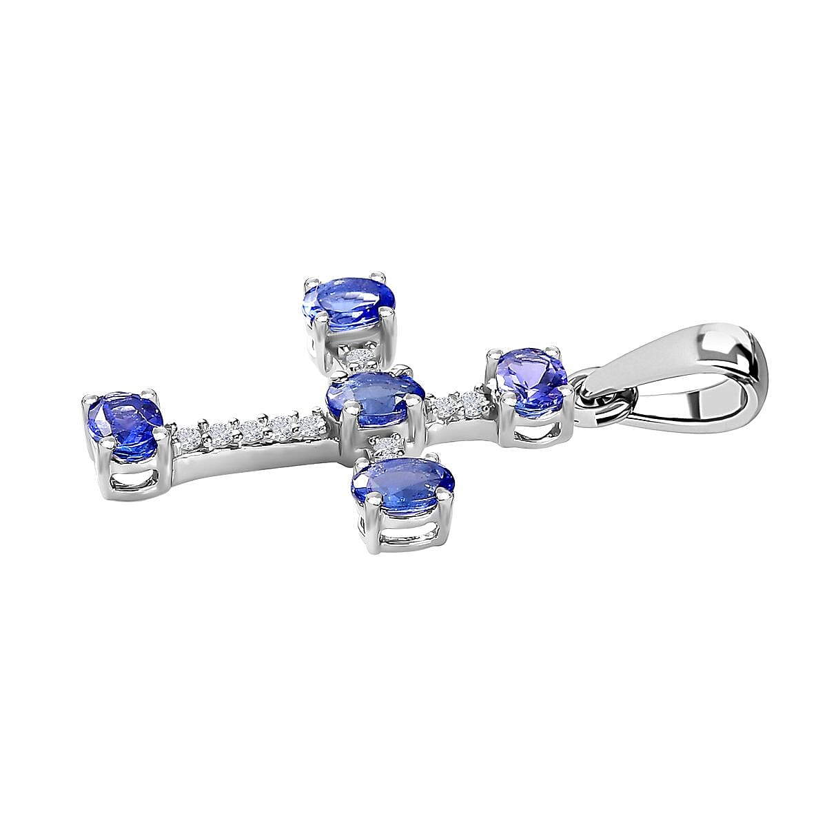 9K White Gold AA Tanzanite and Moissanite Cross Pendant 1.01 Ct 7152915 4
