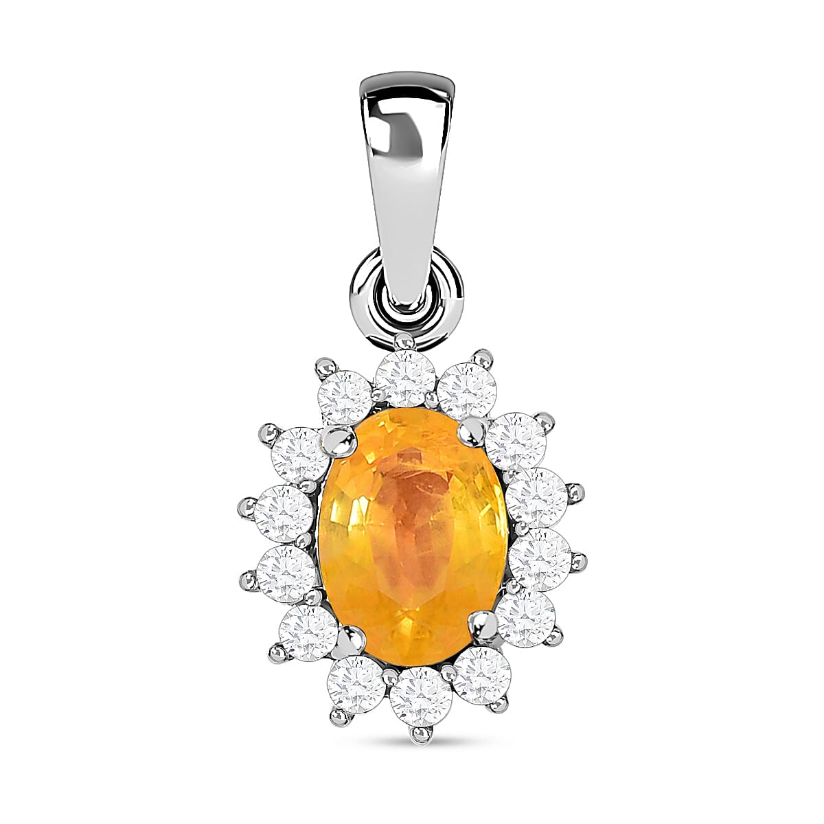 9K White Gold AA Yellow Sapphire and Diamond I3 GH Halo Pendant 1.24 Ct 7196977 0