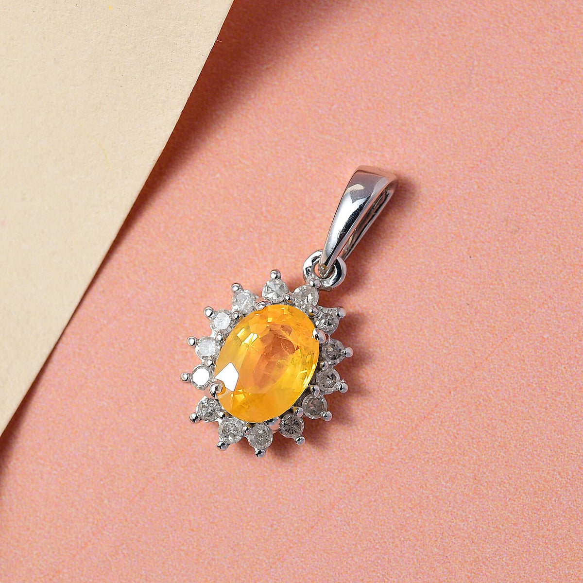 9K White Gold AA Yellow Sapphire and Diamond I3 GH Halo Pendant 1.24 Ct 7196977 3