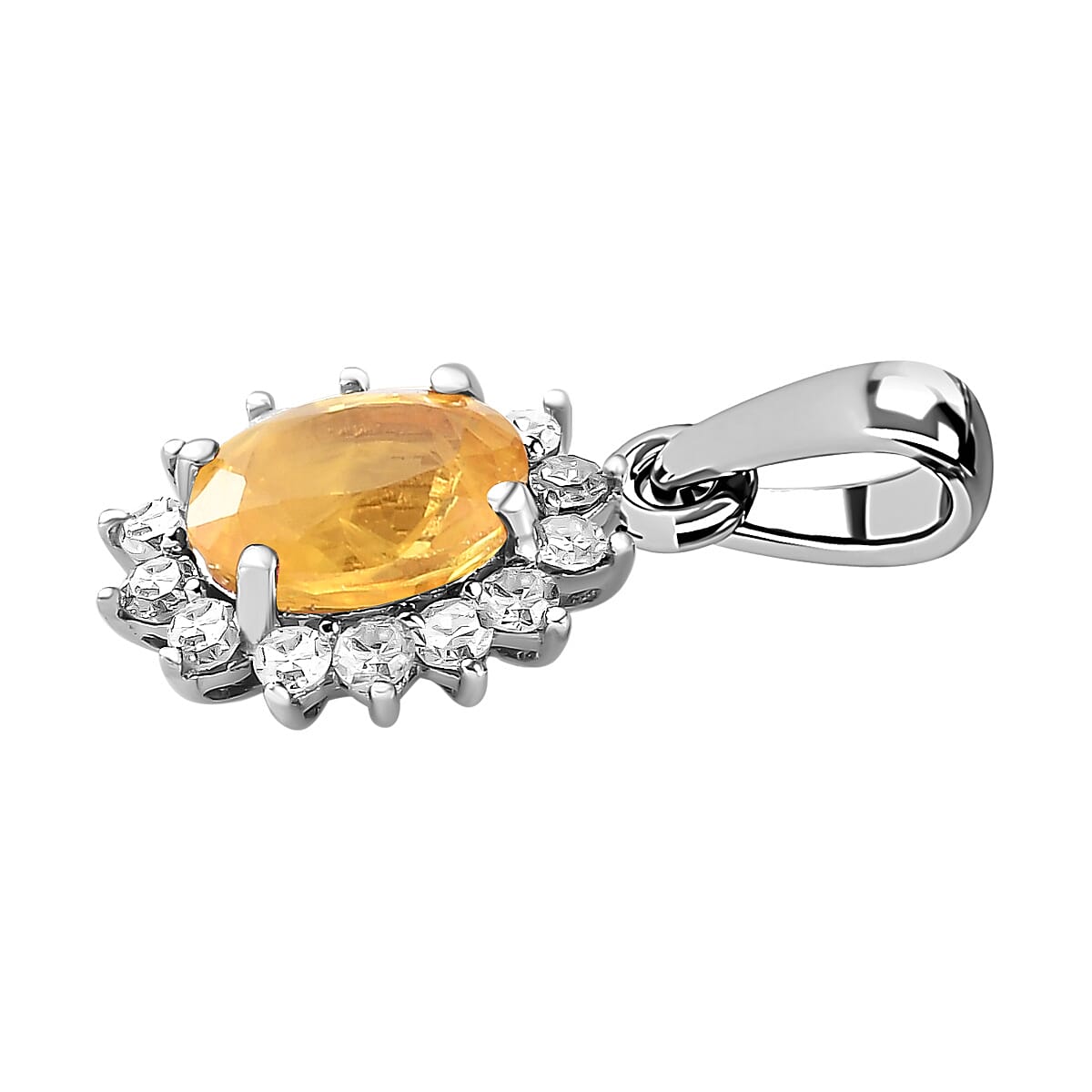 9K White Gold AA Yellow Sapphire and Diamond I3 GH Halo Pendant 1.24 Ct 7196977 4