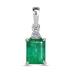 9K White Gold Zambian Emerald and Moissanite Pendant 1.54 Ct