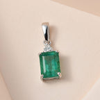 9K White Gold Zambian Emerald and Moissanite Pendant 1.54 Ct