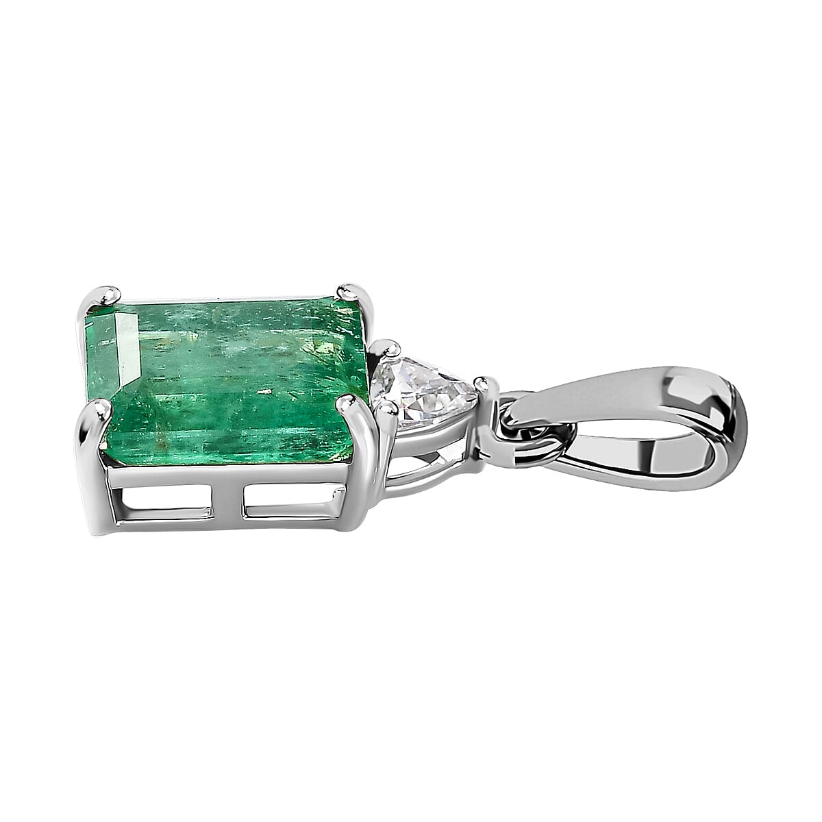 1.54 Ct AA Zambian Emerald and Moissanite Solitaire Pendant in 9K Yellow Gold 7508419 3