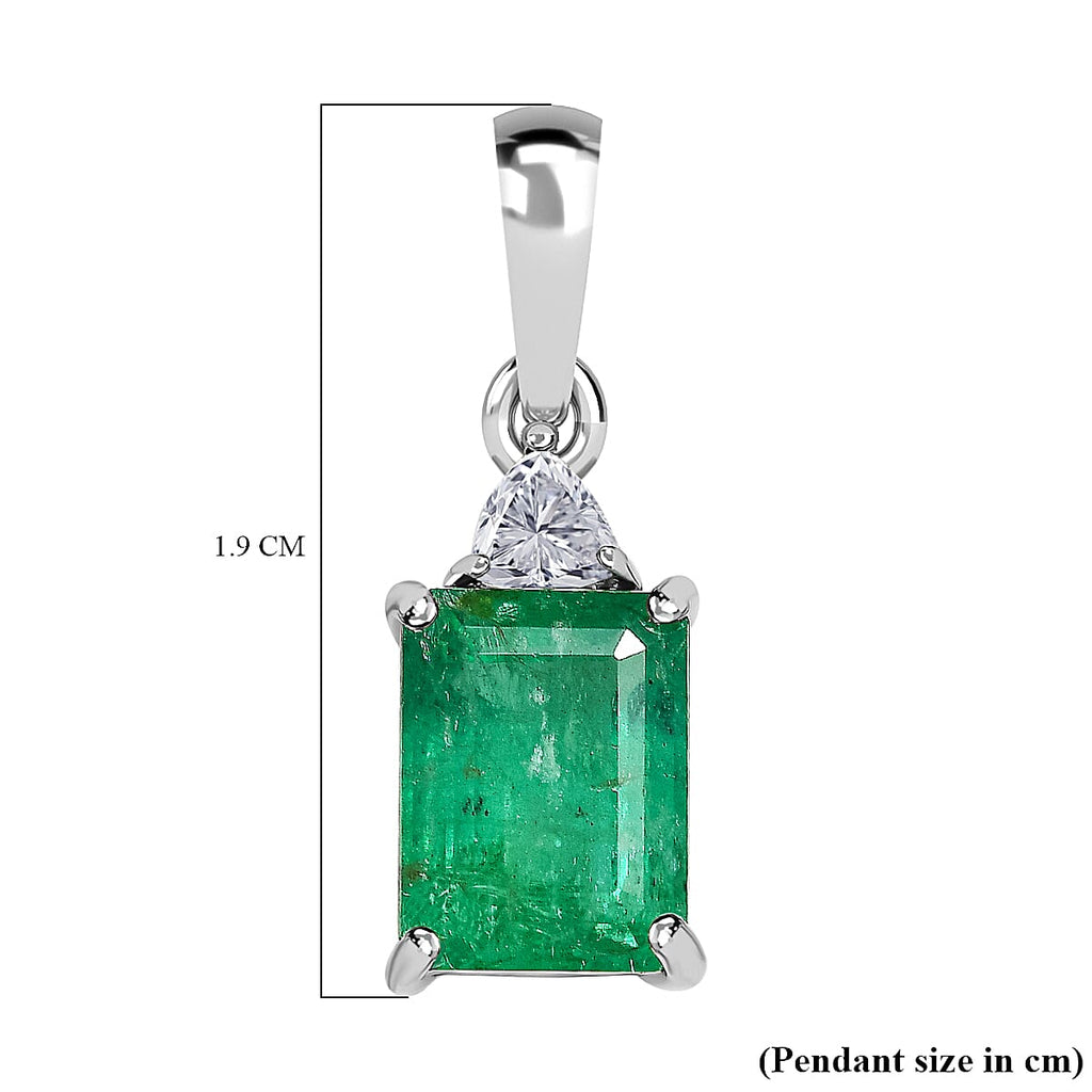 9K White Gold Zambian Emerald and Moissanite Pendant 1.54 Ct