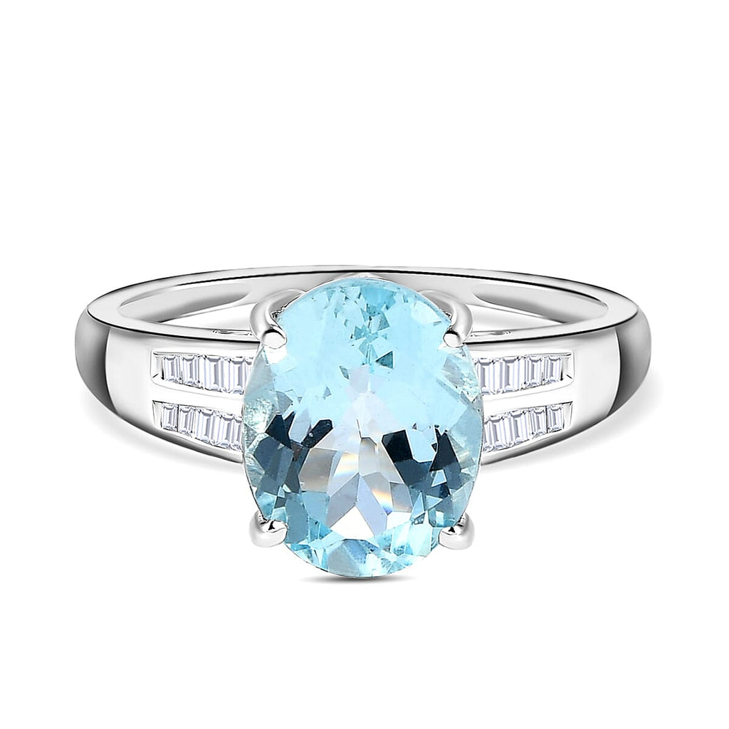 Rare Size - 9K White Gold AAA Espirito Santo Aquamarine and Diamond Ring 2.67 Ct.