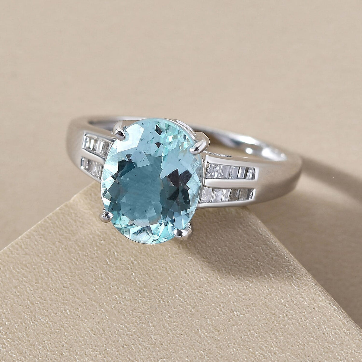 9K White Gold AAA Espirito Santo Aquamarine Ring with Diamond 2.67 Ct. 8852989 2