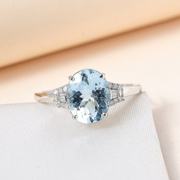 9K White Gold AAA Espirito Santo Aquamarine &amp; Diamond Ring 2.44 Ct. 7383125 2