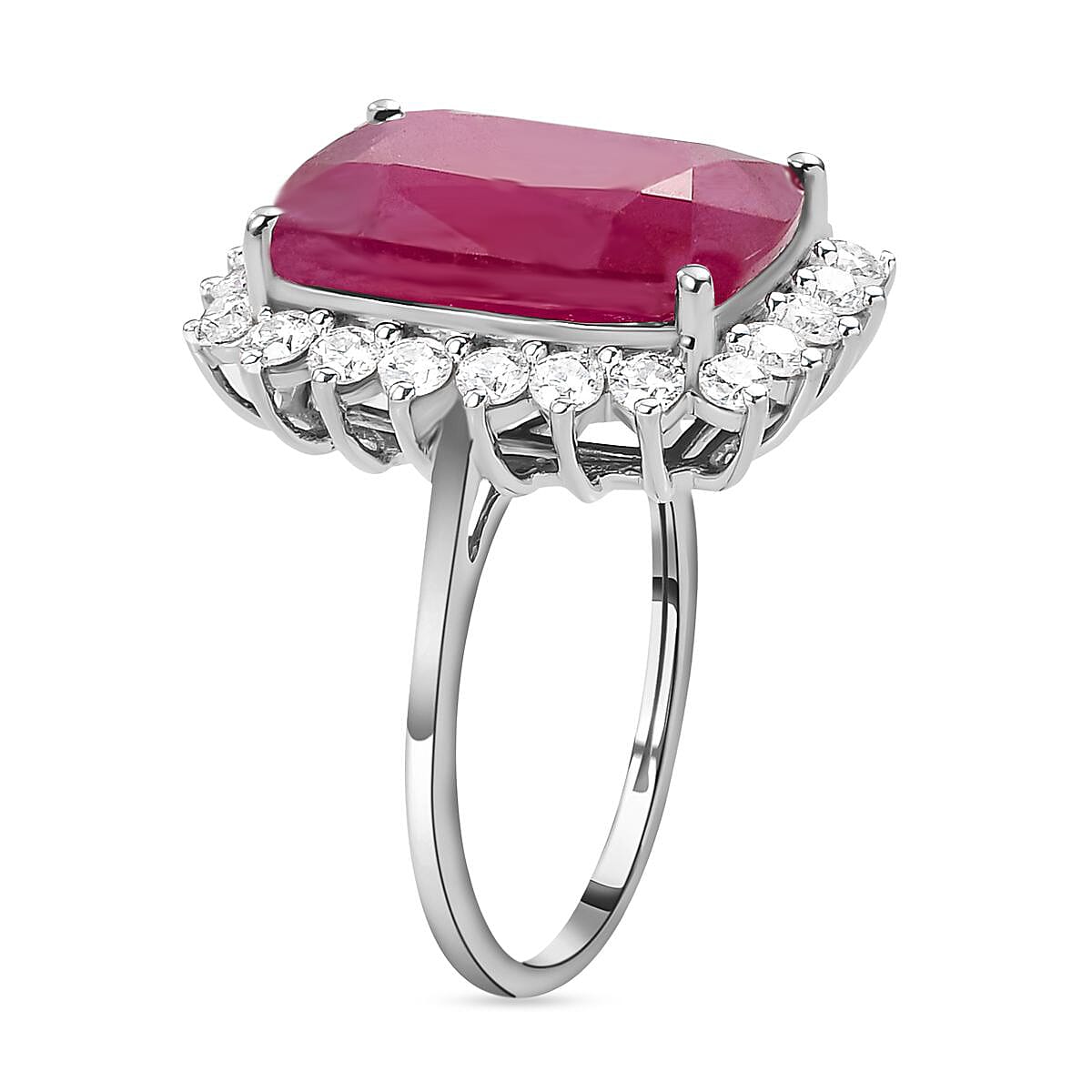 10.9 Ct. AAA African Ruby and Moissanite Halo Ring in 9K White Gold 7382500 10