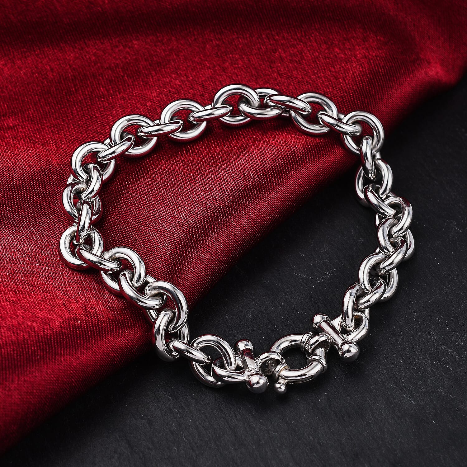 9K White Gold Round Links Belcher Chain Bracelet 7.5 Inch 7328630 1