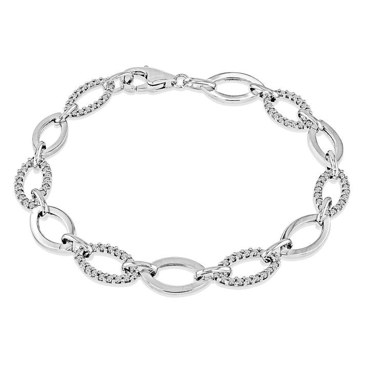 9K White Gold Elliptic Cubic Zircon and Plain Links Bracelet 7.5 Inch 7329478 1