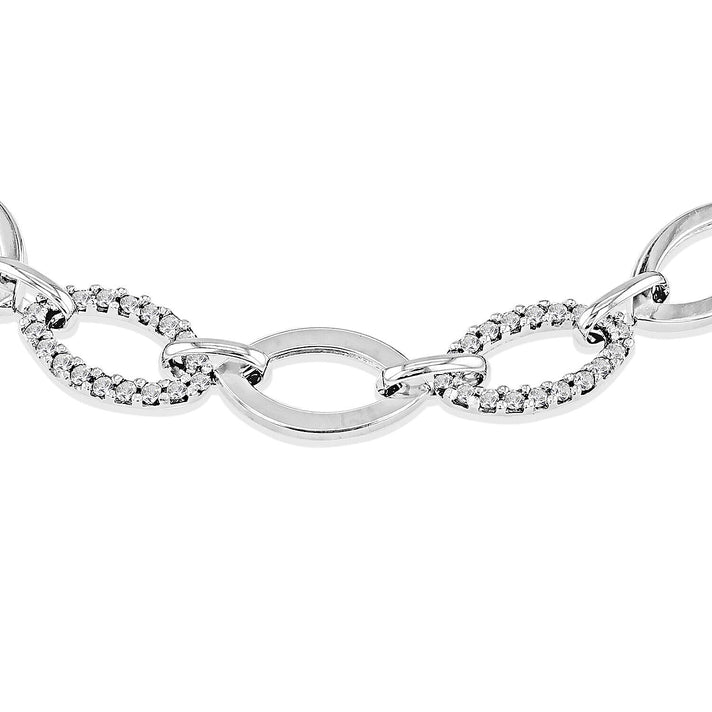 9K White Gold Elliptic Cubic Zircon and Plain Links Bracelet 7.5 Inch 7329478 2