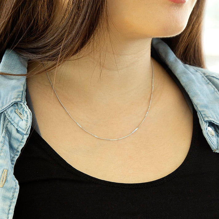 Diamond Cut Curb Chain 16 Inch in 9K White Gold 7591461 2