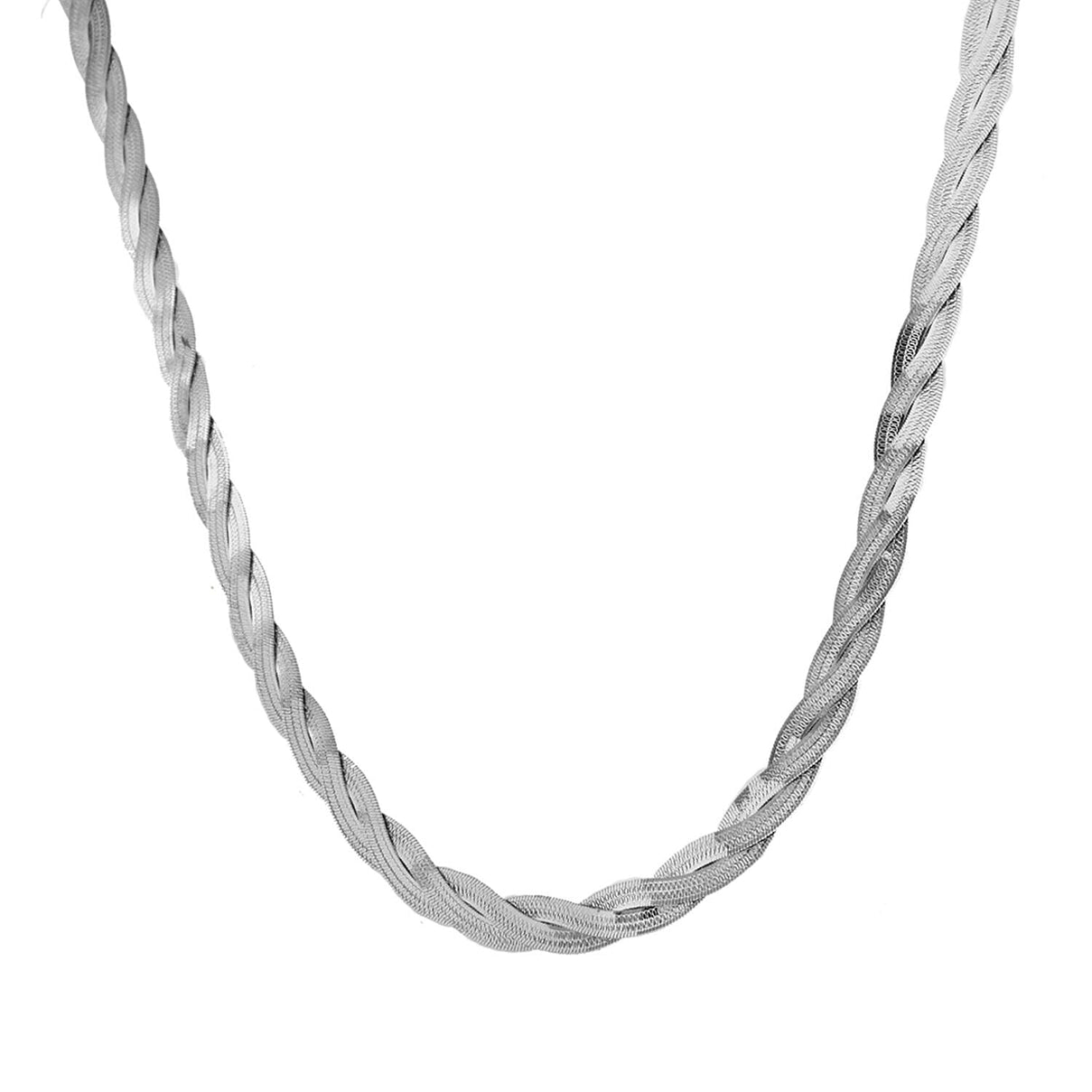 9K White Gold Plait Herringbone Necklace 17 Inch 7337216 2