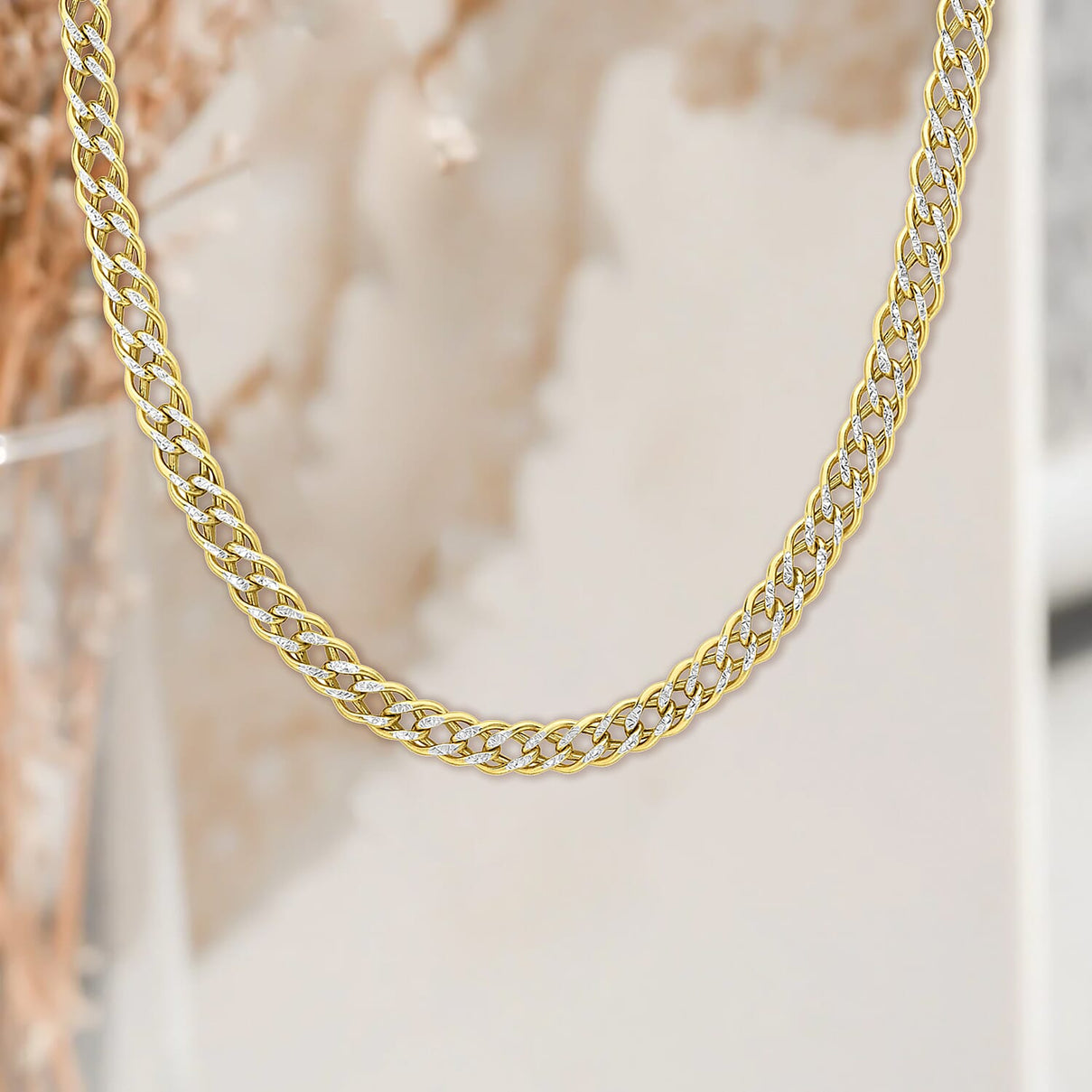 9K Two Tone Diamond Cut Double Curb Chain 18 Inch 7337184 1