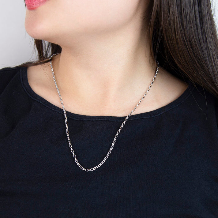 Diamond Cut Oval Belcher Chain 20 Inch in 9K White Gold 7591005 2