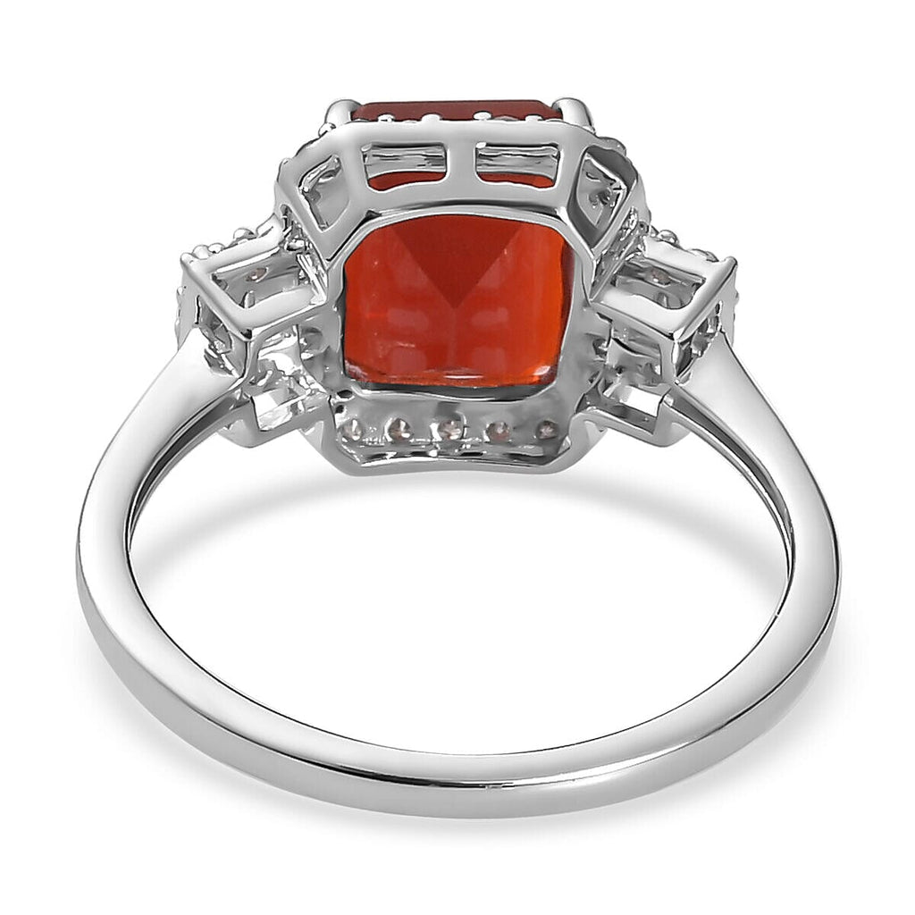 9K White Gold Crimson Fire Opal and Diamond Ring 2.03 Ct.