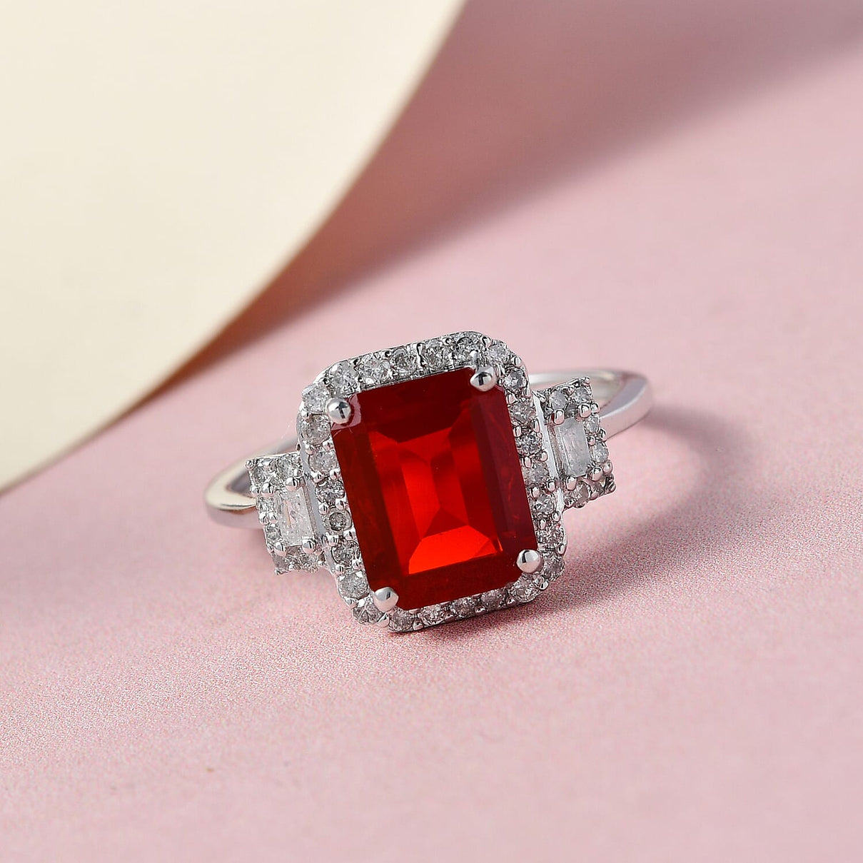 9K White Gold Crimson Fire Opal and Diamond Ring 2.03 Ct. 7255478 7