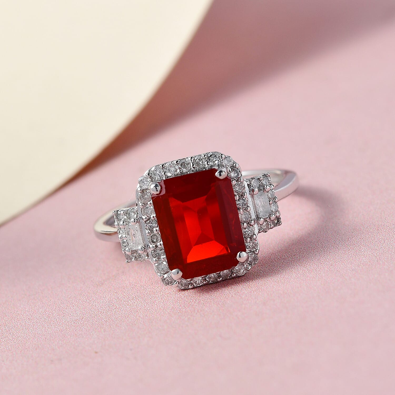 9K White Gold Crimson Fire Opal and Diamond Ring 2.03 Ct. 7255478 7