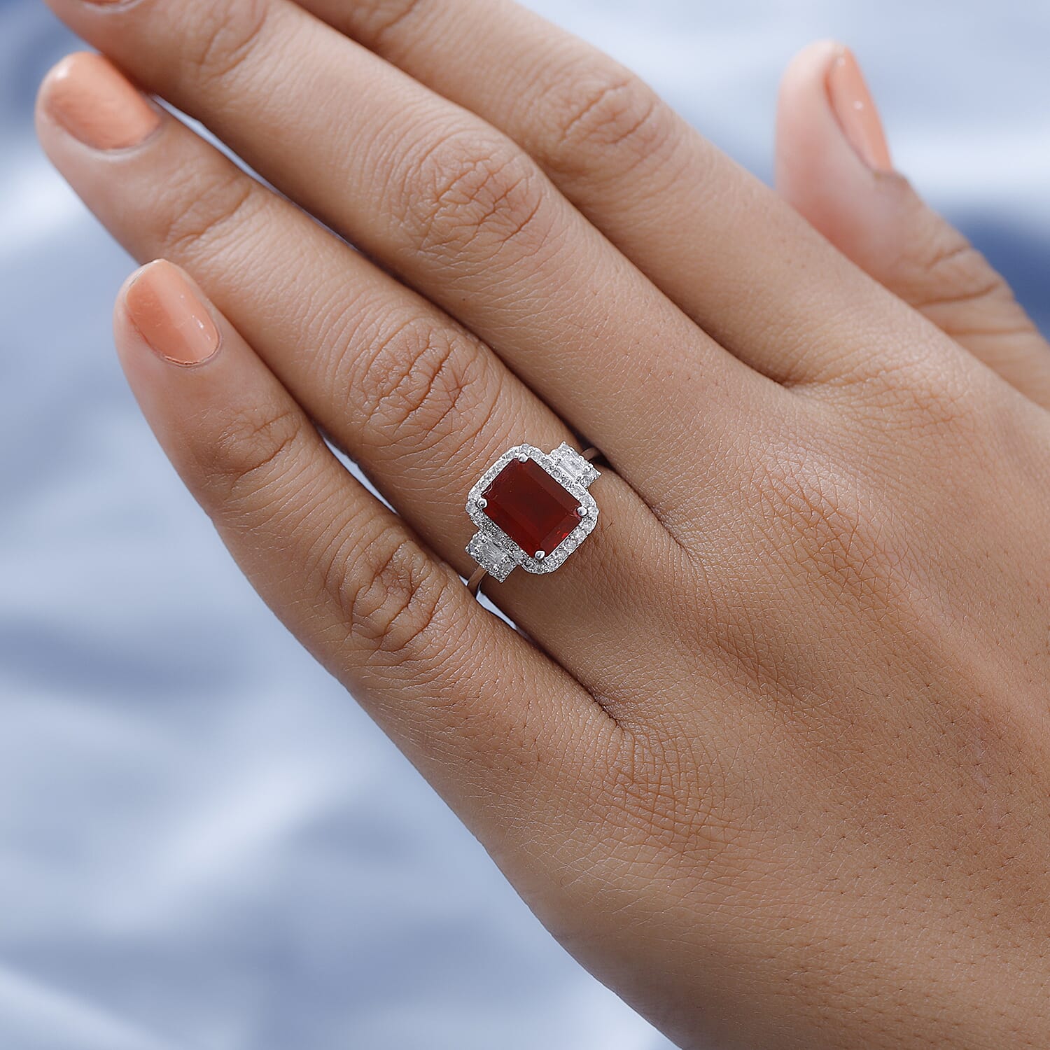 9K White Gold Crimson Fire Opal and Diamond Ring 2.03 Ct. 7255478 8