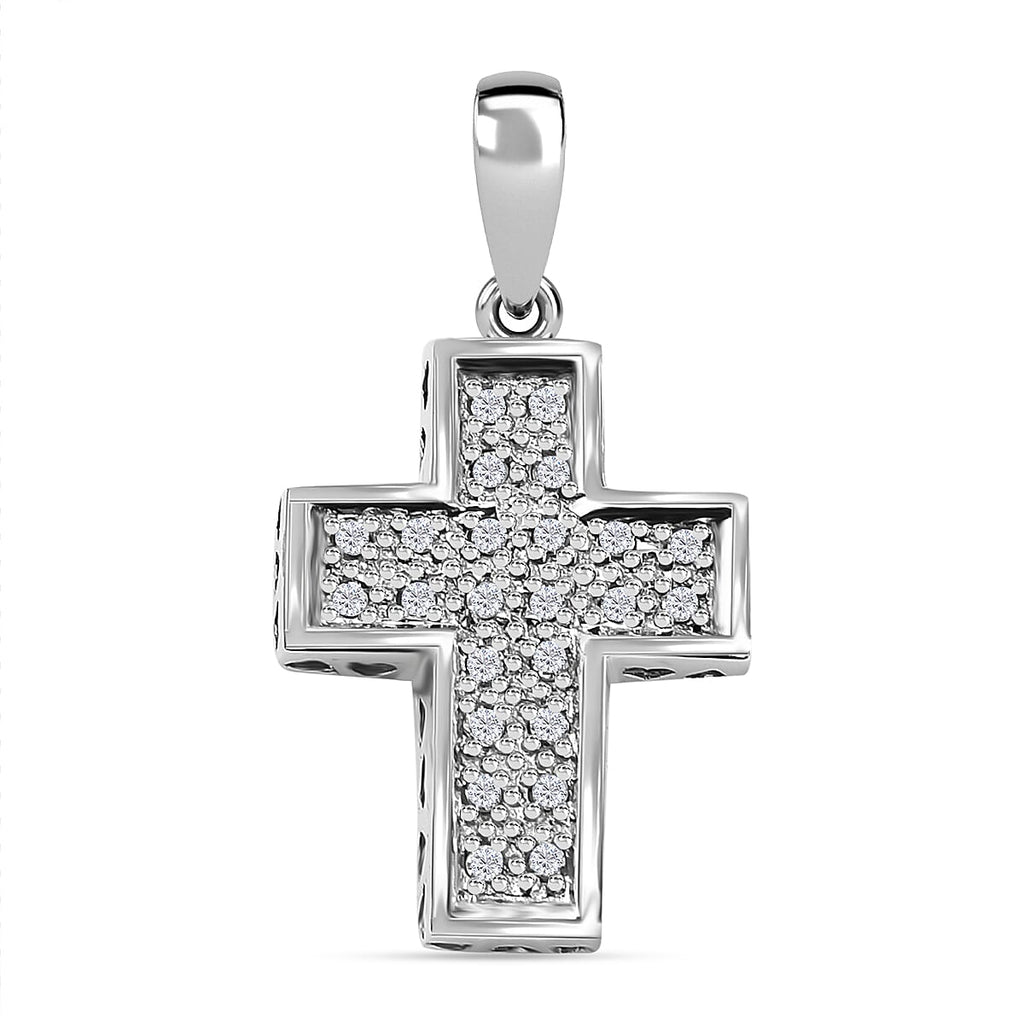 9K White Gold Diamond Cross Pendant
