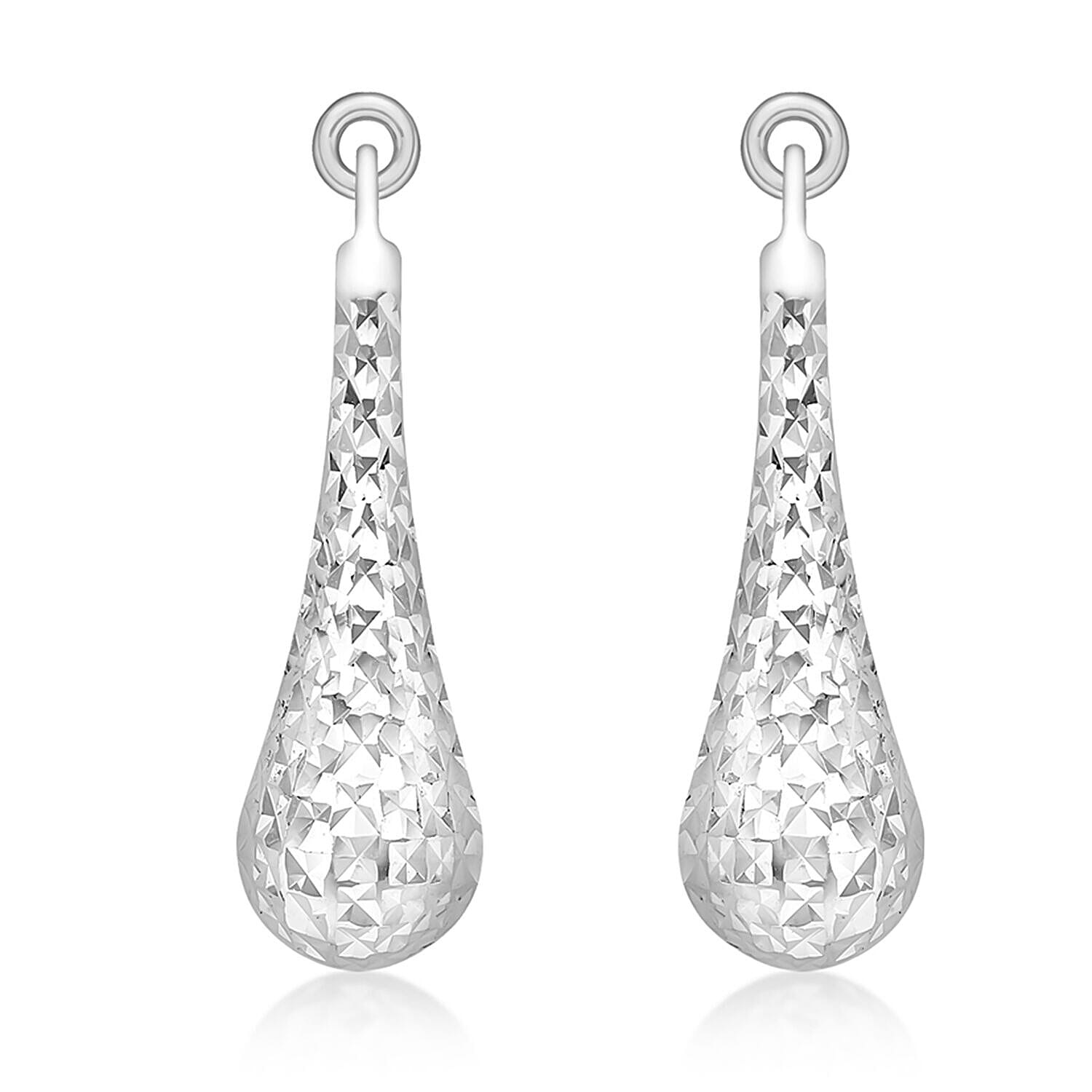 9K White Gold 5.5mm x 23.5mm Diamond Cut Teardrop Earrings 7341959 0