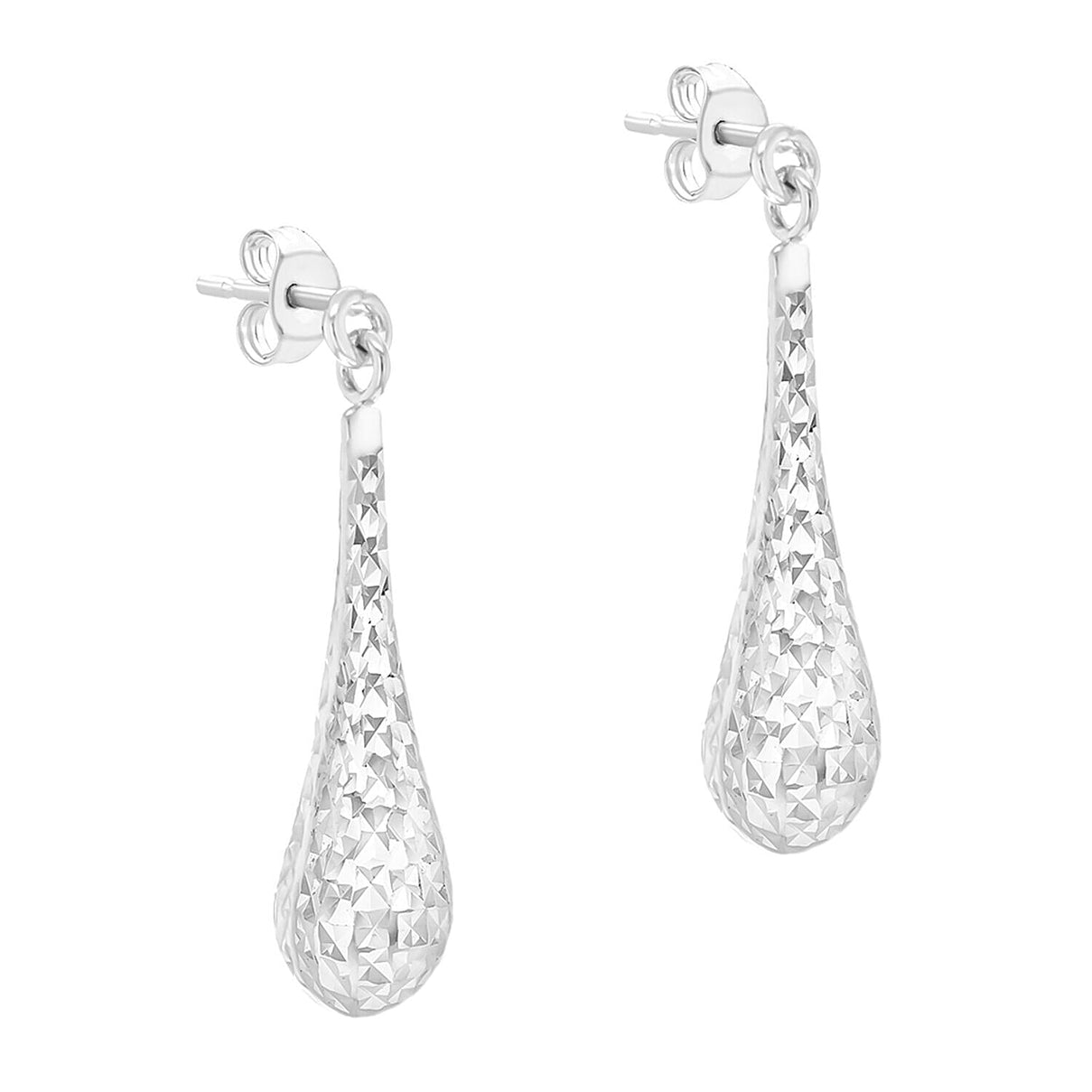 9K White Gold 5.5mm x 23.5mm Diamond Cut Teardrop Earrings 7341959 1