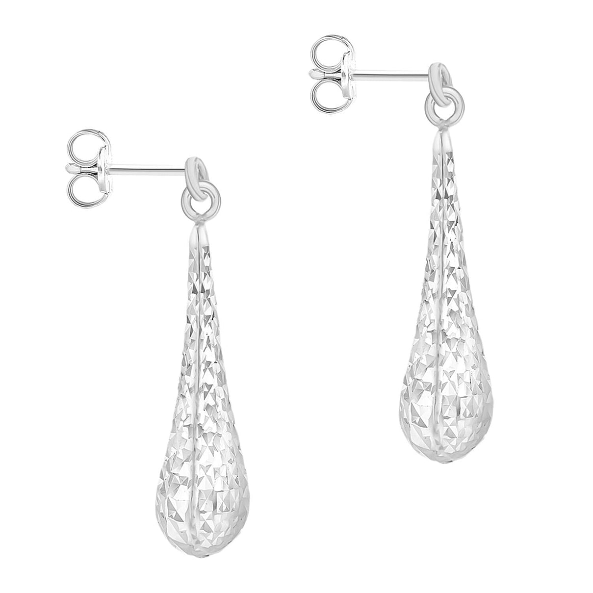 9K White Gold 5.5mm x 23.5mm Diamond Cut Teardrop Earrings 7341959 2