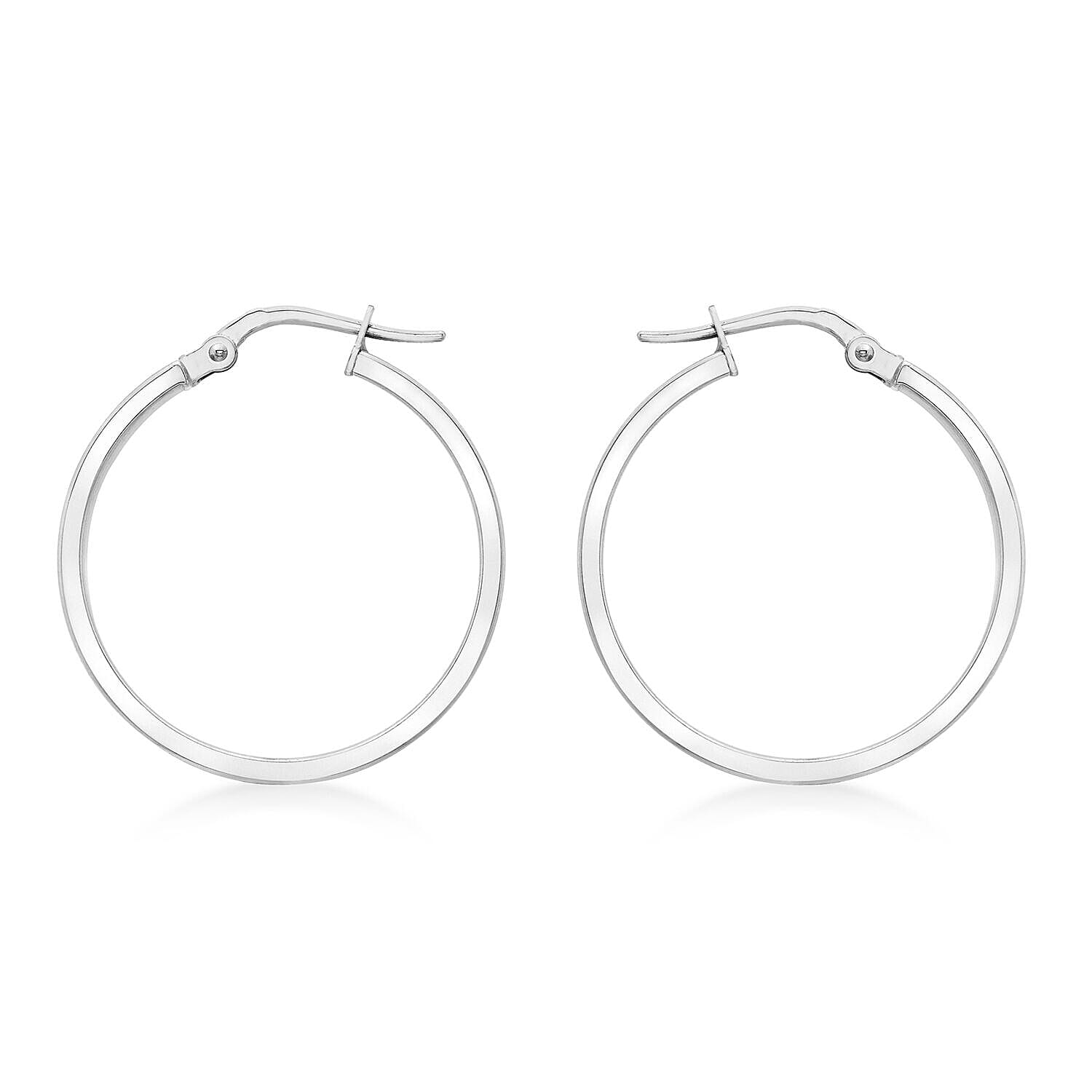 9K White Gold 3mm Rectangular Tube 23.5mm Polished Hoop Creole Earrings 7341838 0
