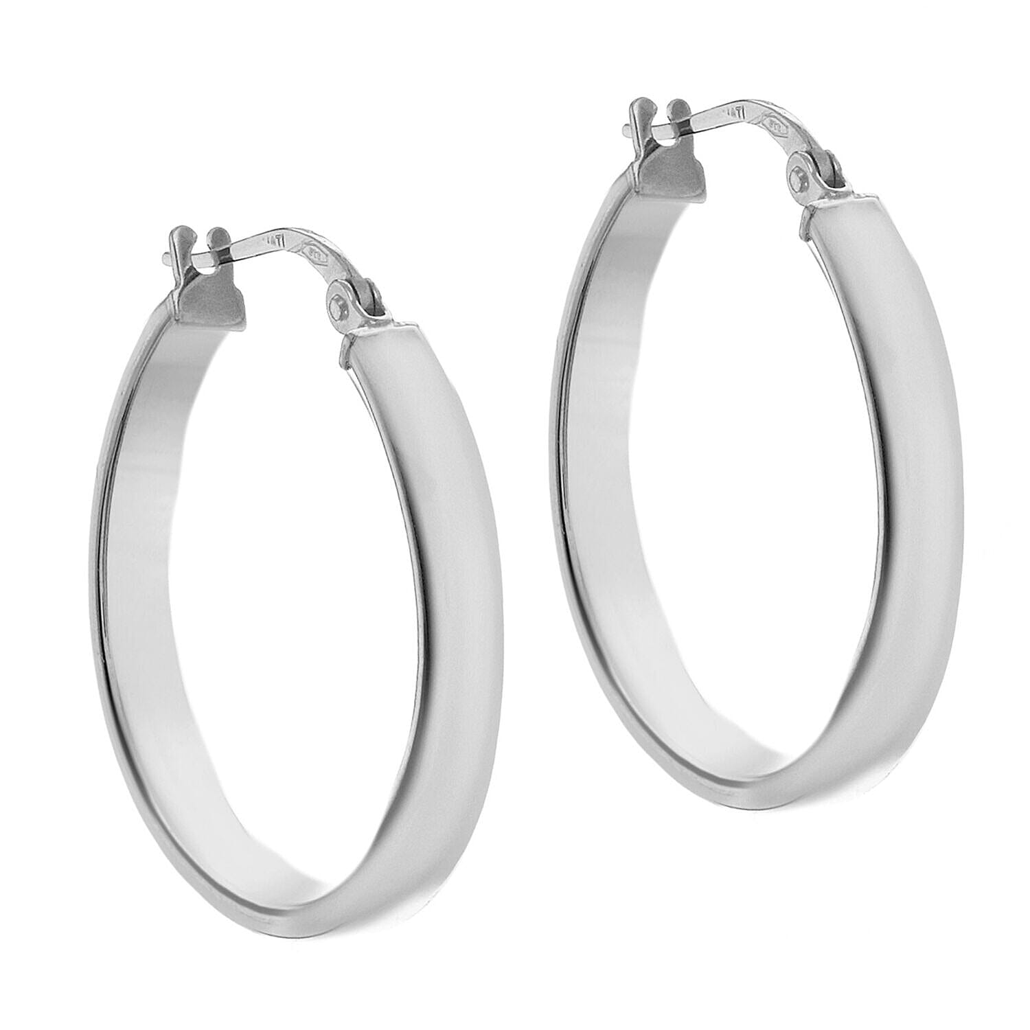9K White Gold 3mm Rectangular Tube 23.5mm Polished Hoop Creole Earrings 7341838 1