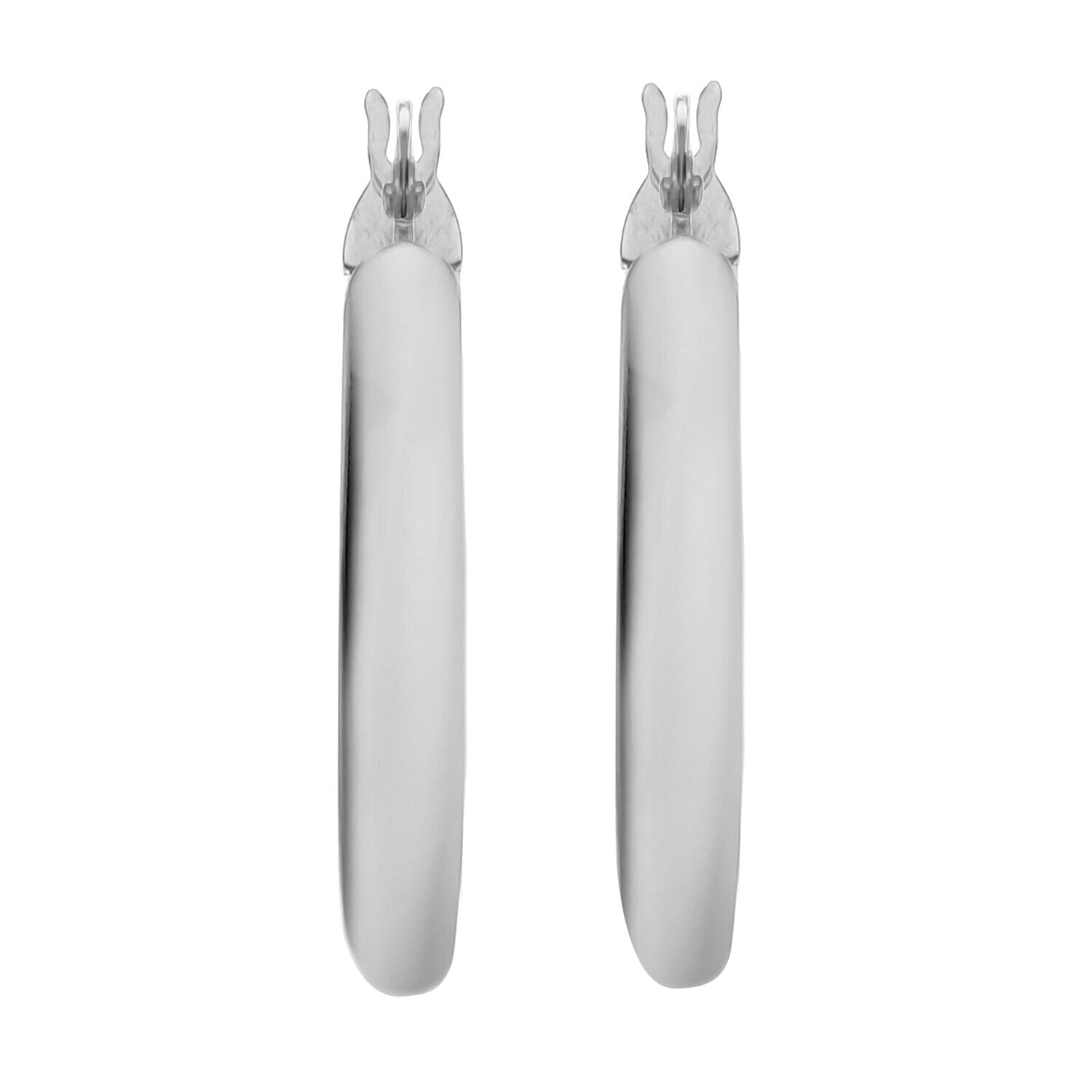 9K White Gold 3mm Rectangular Tube 23.5mm Polished Hoop Creole Earrings 7341838 2