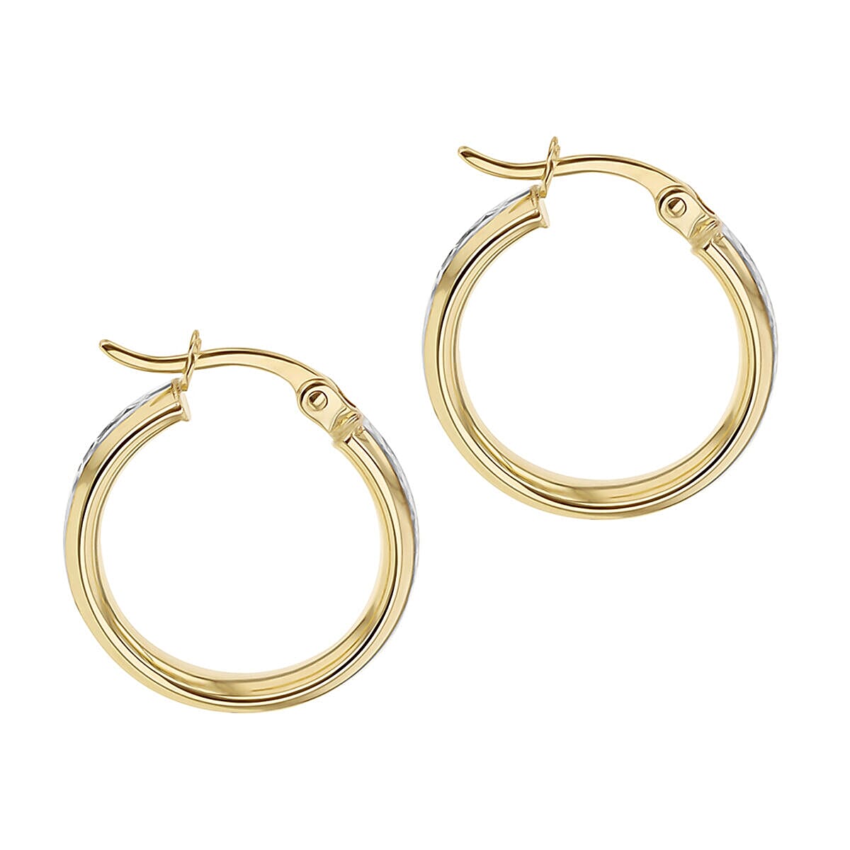 9K Two Colour Gold 3.5mm x 19mm Diamond Cut Band Earrings 7341222 1