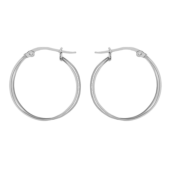 9K White Gold 4mm Tube 19mm Stardust Creole Earrings 7341473 2