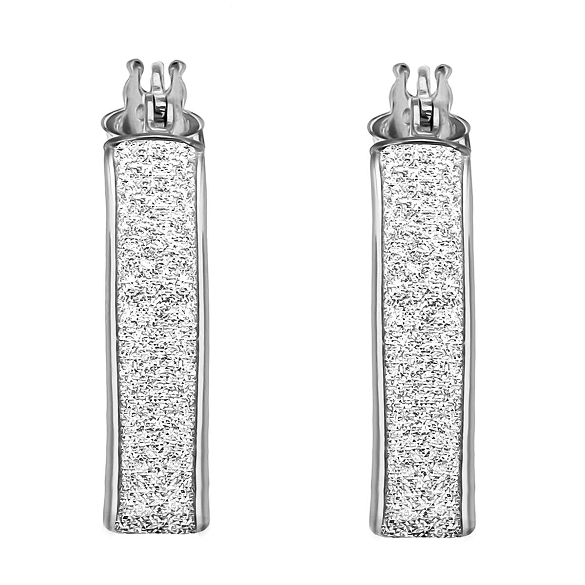 9K White Gold 4mm Tube 19mm Stardust Creole Earrings 7341473 2
