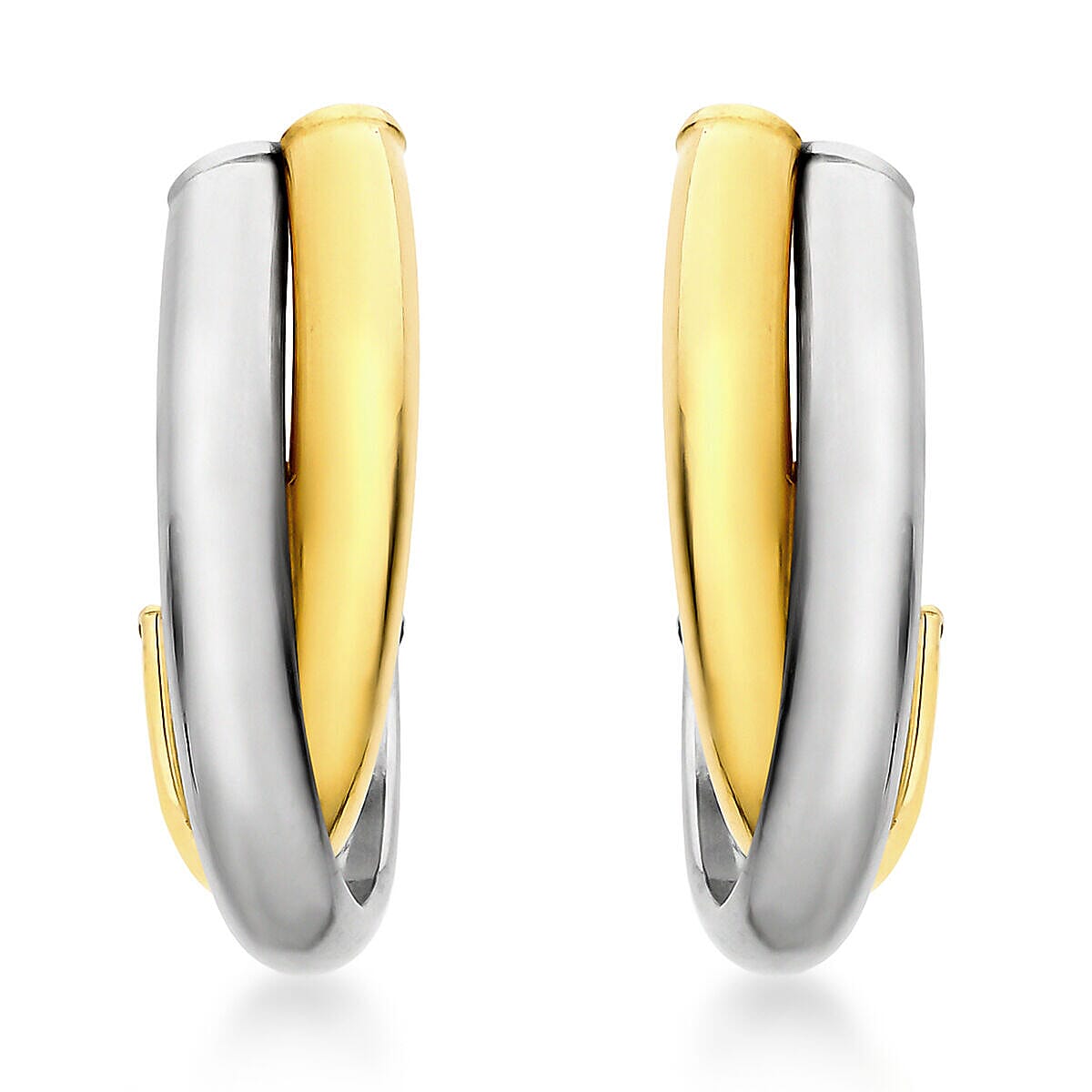 9K Two Colour Gold 14mm x 18mm Crossover Huggie Earrings 7341397 0