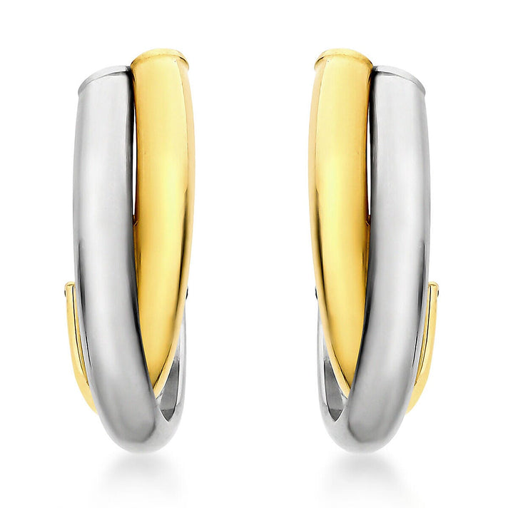 9K Two Colour Gold 14mm x 18mm Crossover Huggie Earrings 7341397 1