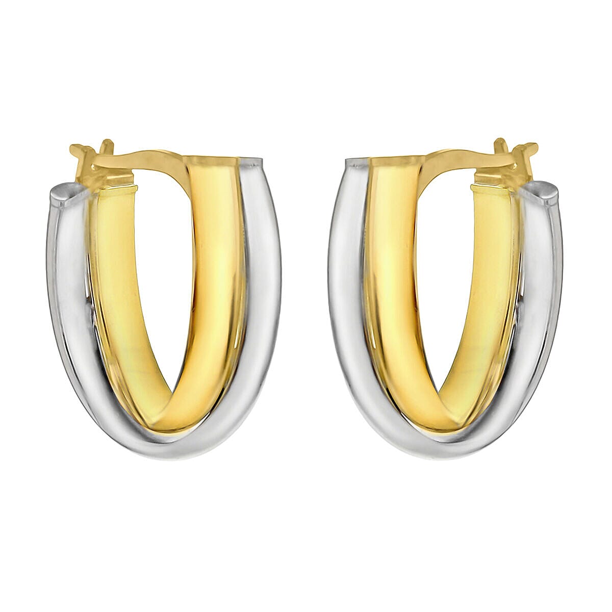 9K Two Colour Gold 14mm x 18mm Crossover Huggie Earrings 7341397 1