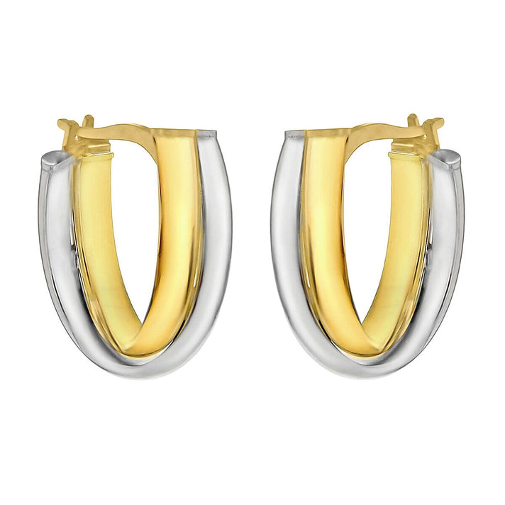 9K Two Colour Gold 14mm x 18mm Crossover Huggie Earrings 7341397 2