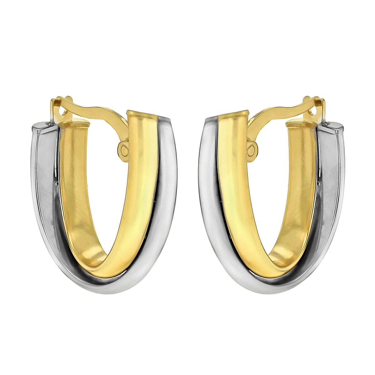 9K Two Colour Gold 14mm x 18mm Crossover Huggie Earrings 7341397 2