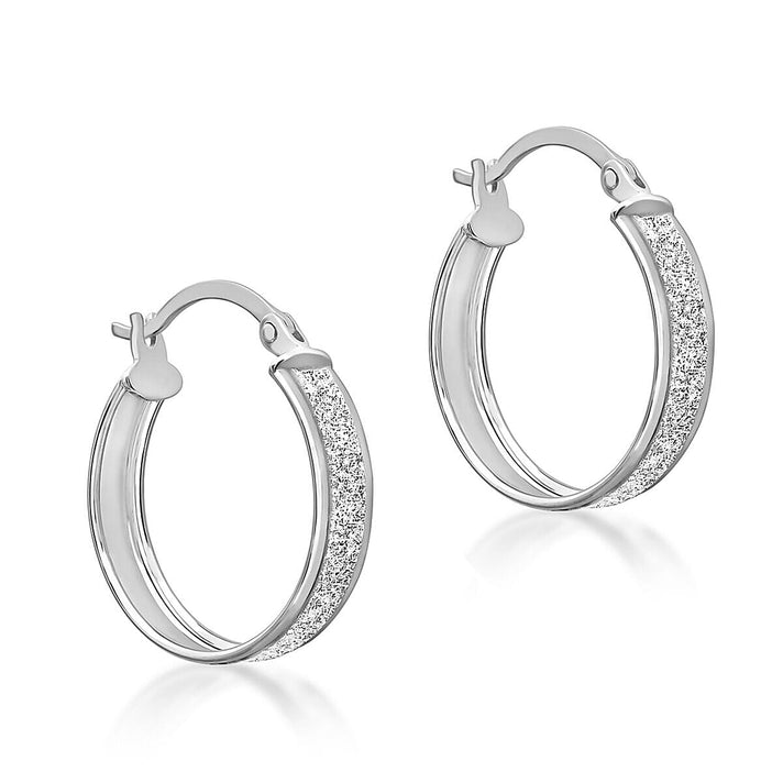 9K White Gold 4mm Tube 22mm Stardust Round Hoop Creole Earrings 7341474 1