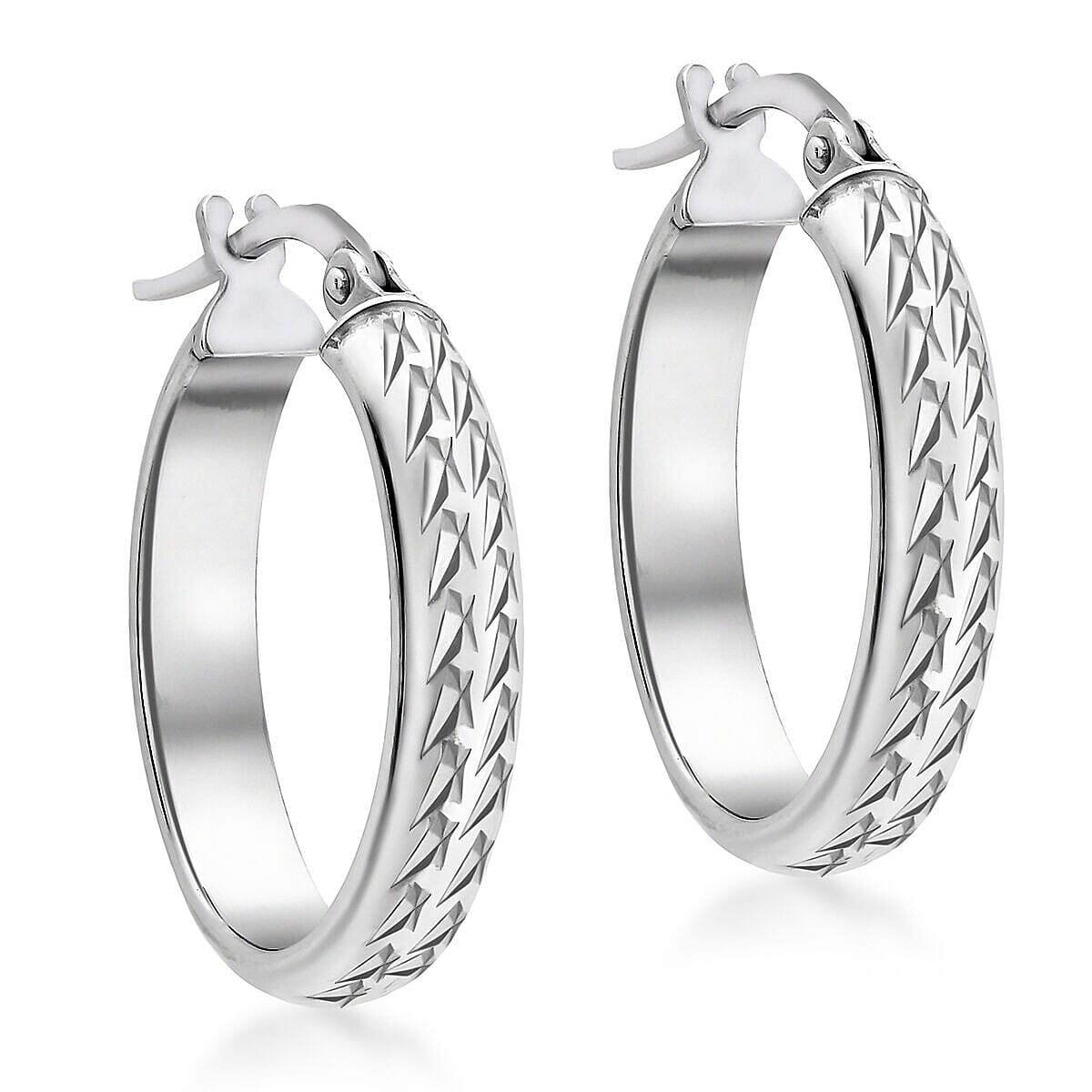9K White Gold 17mm x 21mm Diamond Cut Oval Hoop Creole Earrings 7341801 0