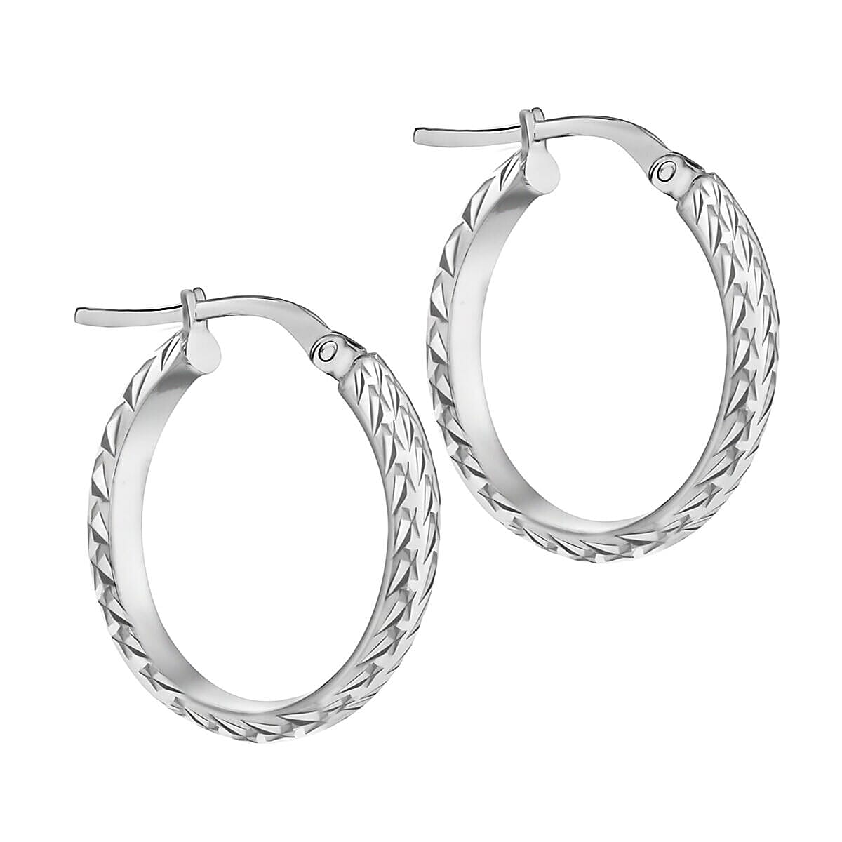 9K White Gold 17mm x 21mm Diamond Cut Oval Hoop Creole Earrings 7341801 1